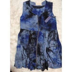 Rebecca Minkoff Tie Dye Dress Sleeveless Zip Front Pockets Blue Sz S‎ 100% Silk